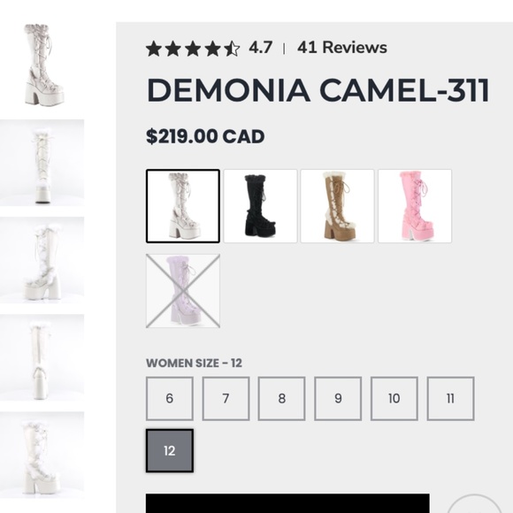 Demonia High Platform Boots CAMEL-311 White Size 12 Women's - Picture 8 of 9